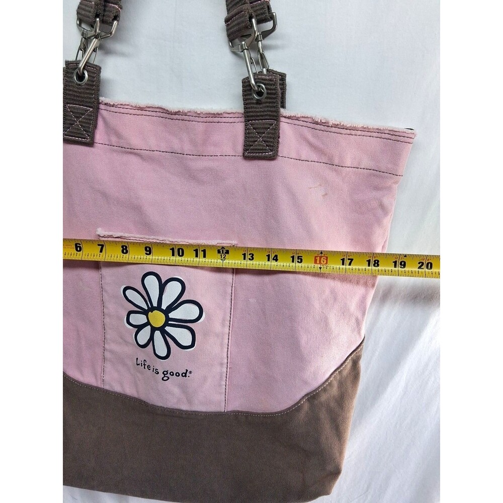 Life is Good Canvas Tote Bag Pink Daisy Graphic L Shoulder Bag Travel Vacation - Picture 4 of 10